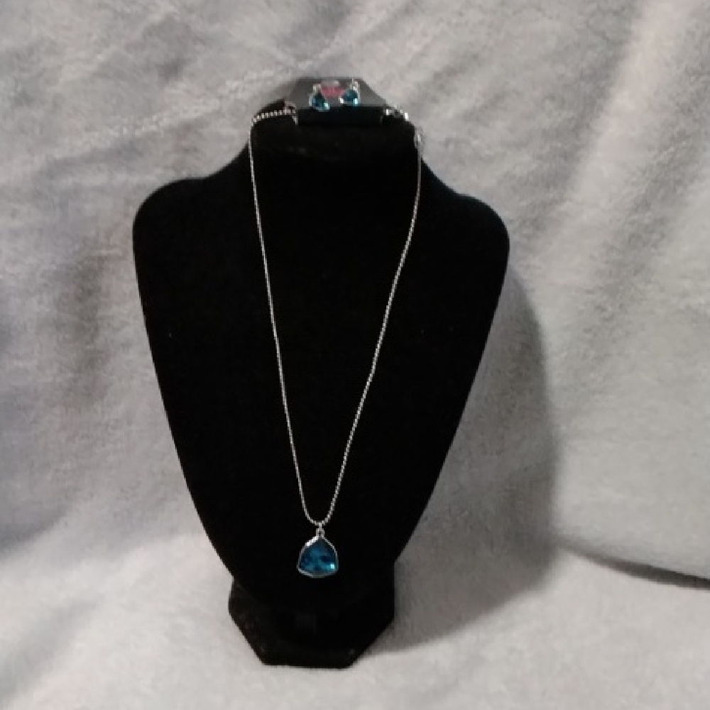 Modern Blue and Silver Necklace with Turquoise Pendant
